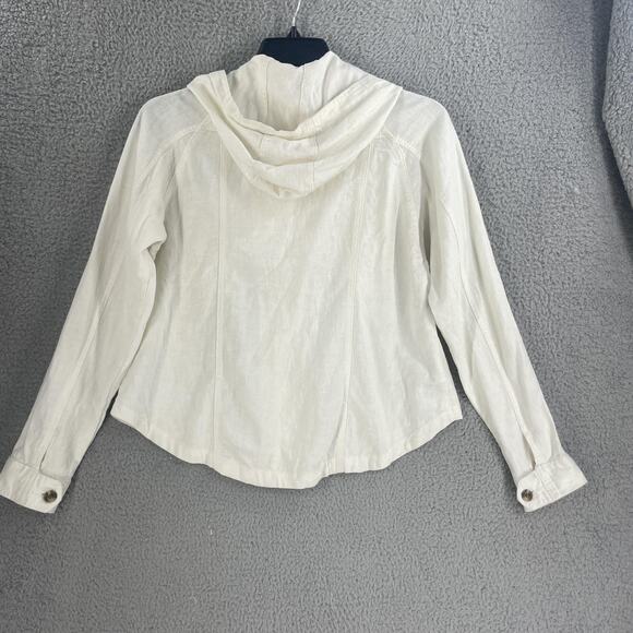 Unionbay Hooded Jacket Womens Medium cream Linen Blend Shacket Button Pockets - Picture 5 of 11
